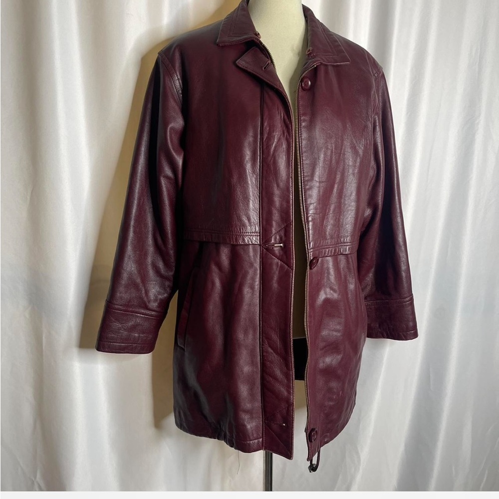 Vintage leather burgundy trench coat